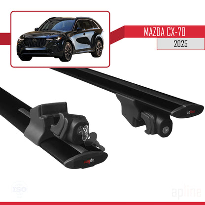 Compatible avec Mazda CX-70 2025 HOOK Model Barres de Toit Railing Porte-Bagages de Voiture Noir Aluminium 2 Barres
