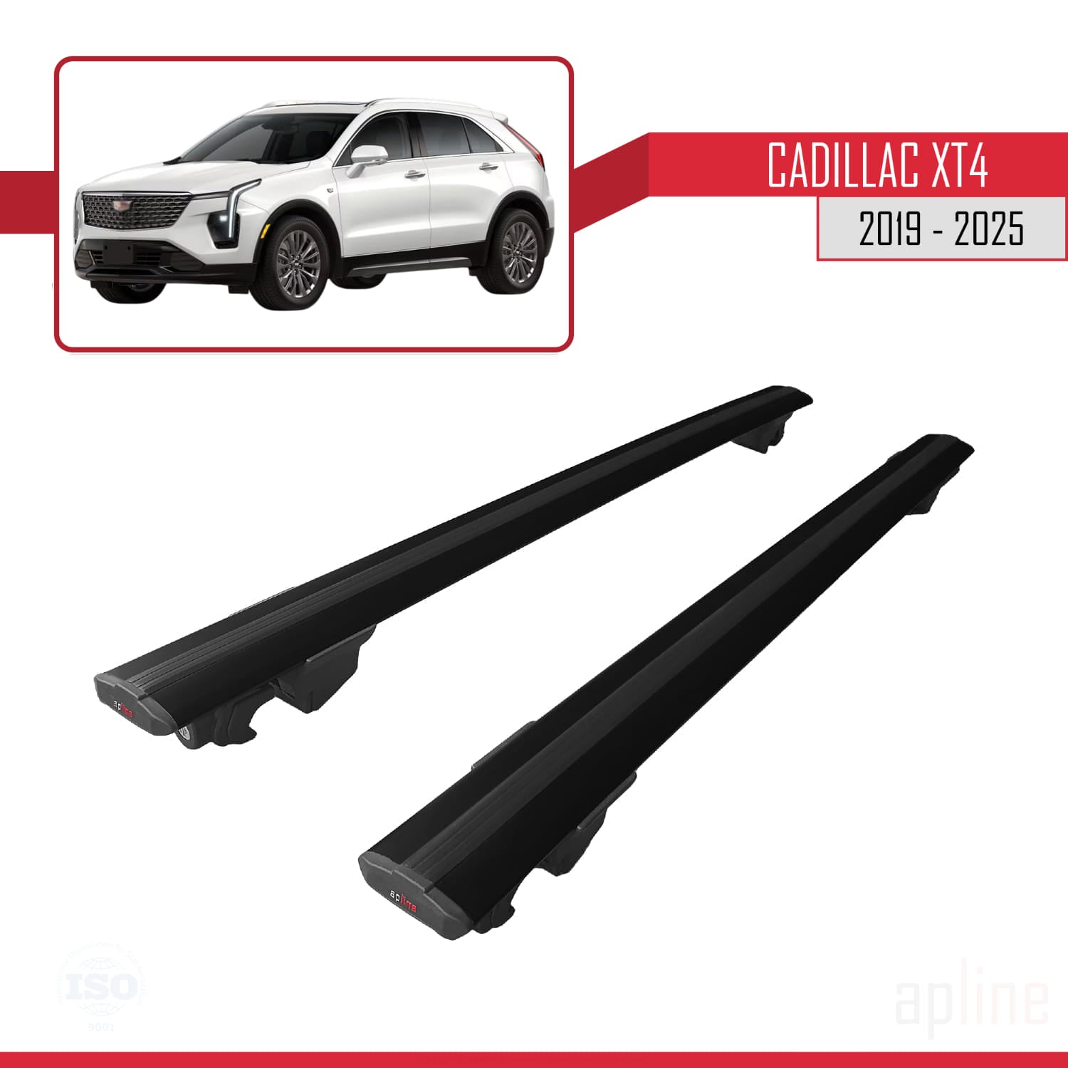 Compatible avec Cadillac XT4 2019-2025 HOOK Model Barres de Toit Railing Porte-Bagages de Voiture Noir Aluminium 2 Barres