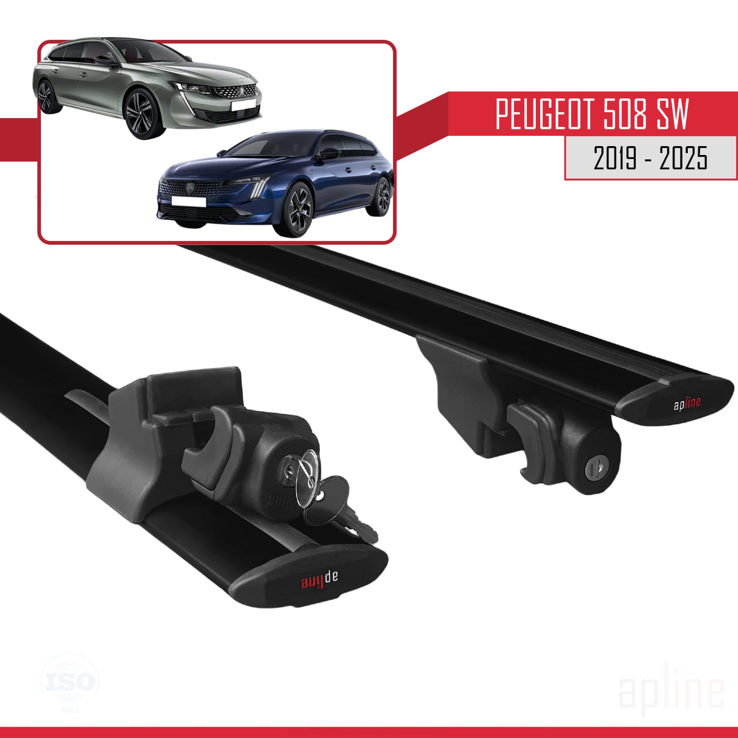 Compatible avec Peugeot 508 SW 2019-2025 HOOK Model Barres de Toit Railing Porte-Bagages de Voiture Noir Aluminium 2 Barres