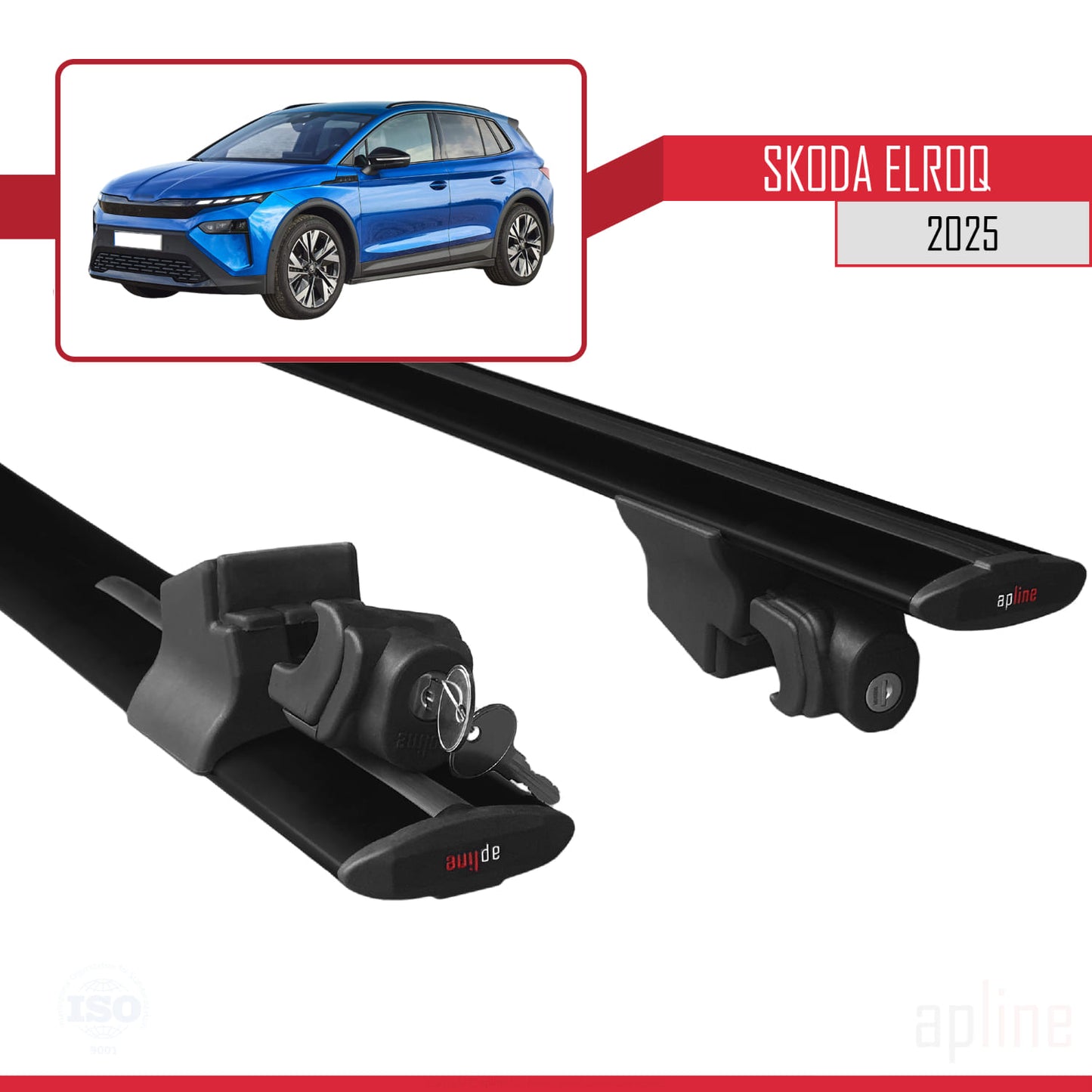 Compatible avec Skoda Elroq 2025 HOOK Model Barres de Toit Railing Porte-Bagages de Voiture Noir Aluminium 2 Barres