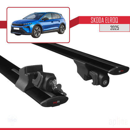 Compatible avec Skoda Elroq 2025 HOOK Model Barres de Toit Railing Porte-Bagages de Voiture Noir Aluminium 2 Barres