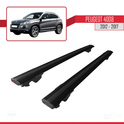 Compatible avec Peugeot 4008 2012-2017 HOOK Model Barres de Toit Railing Porte-Bagages de Voiture Noir Aluminium 2 Barres