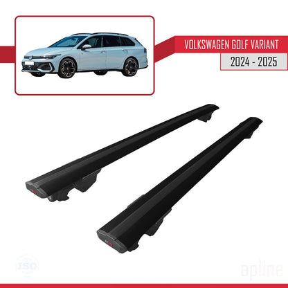 Compatible avec Volkswagen Golf Variant 2024-2025 HOOK Model Barres de Toit Railing Porte-Bagages de Voiture Noir Aluminium 2 Barres