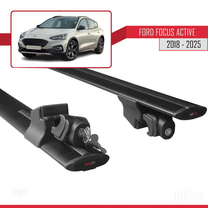 Compatible avec Ford Focus 4 (C519) Active 2018-2024 HOOK Model Barres de Toit Railing Porte-Bagages de Voiture Noir Aluminium 2 Barres