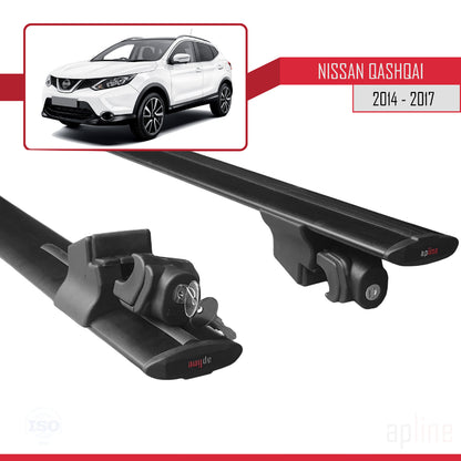 Compatible avec Nissan Qashqai 2 (J11) Pre-Facelift 2014-2017 HOOK Model Barres de Toit Railing Porte-Bagages de Voiture Noir Aluminium 2 Barres