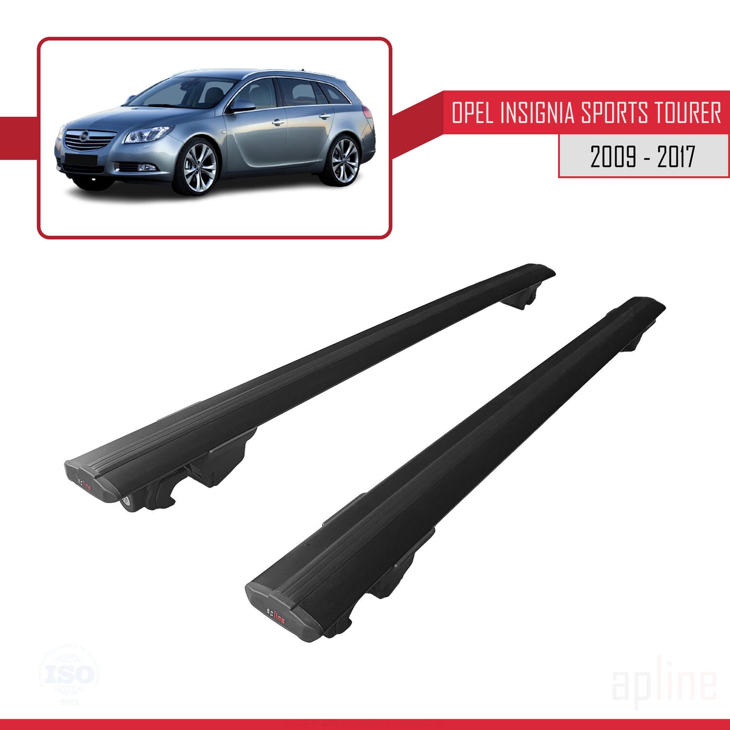 Compatible with Opel Insignia (G09) ST 2009-2017 HOOK Model Car Roof Rack Cross Bar Black Aluminium 2 Bars