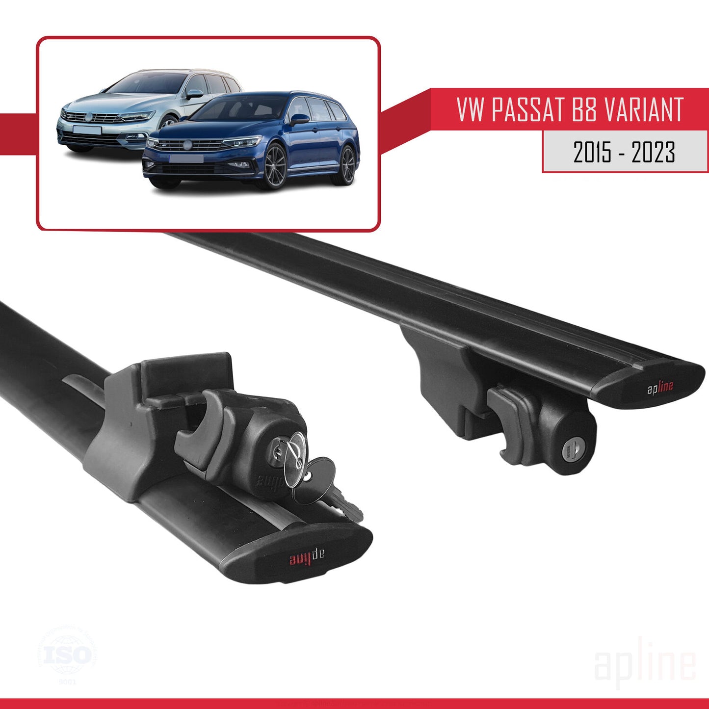 Compatible avec Volkswagen Passat B8 (3G) Variant 2015-2023 HOOK Model Barres de Toit Railing Porte-Bagages de Voiture Noir Aluminium 2 Barres