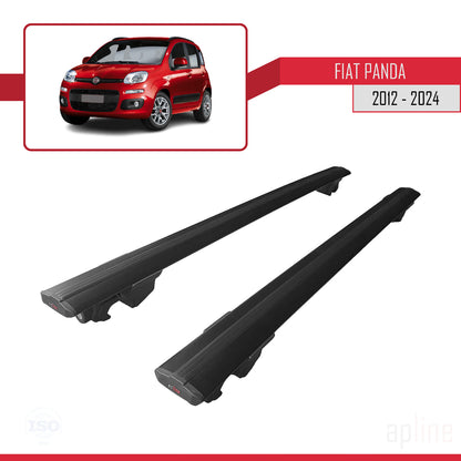 Compatible avec Fiat Panda 3 (319) 2012-2024 HOOK Model Barres de Toit Railing Porte-Bagages de Voiture Noir Aluminium 2 Barres