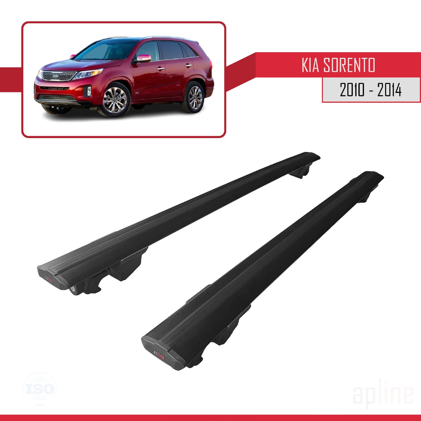 Compatible avec Kia Sorento 2 (XM) 2010-2014 HOOK Model Barres de Toit Railing Porte-Bagages de Voiture Noir Aluminium 2 Barres
