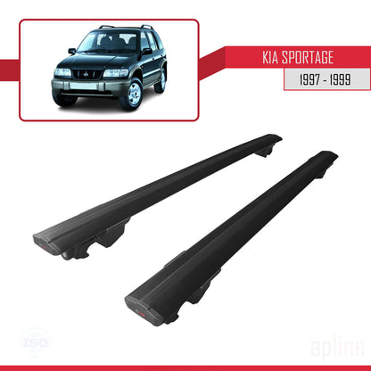Compatible avec Kia Sportage 1997-1999 HOOK Model Barres de Toit Railing Porte-Bagages de Voiture Noir Aluminium 2 Barres