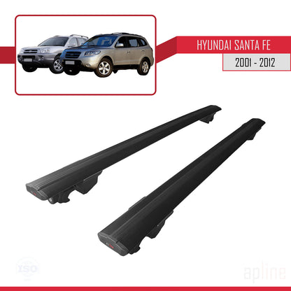 Compatible with Hyundai Santa Fe (SM/CM) 2001-2012 HOOK Model Car Roof Rack Cross Bar Black Aluminium 2 Bars