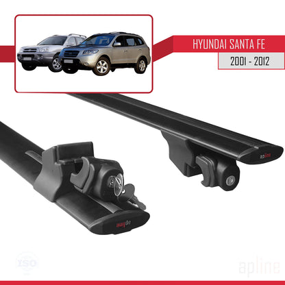 Compatible with Hyundai Santa Fe (SM/CM) 2001-2012 HOOK Model Car Roof Rack Cross Bar Black Aluminium 2 Bars
