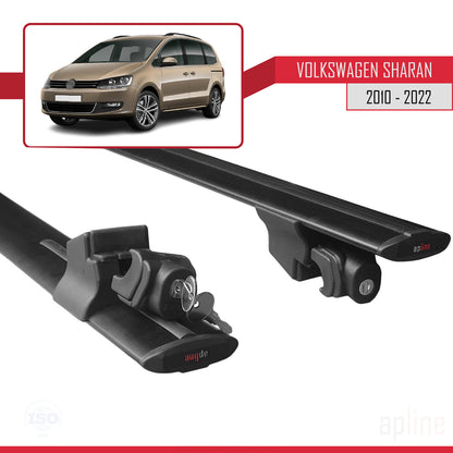 Compatible avec Volkswagen Sharan 2 (7N) 2010-2022 HOOK Model Barres de Toit Railing Porte-Bagages de Voiture Noir Aluminium 2 Barres