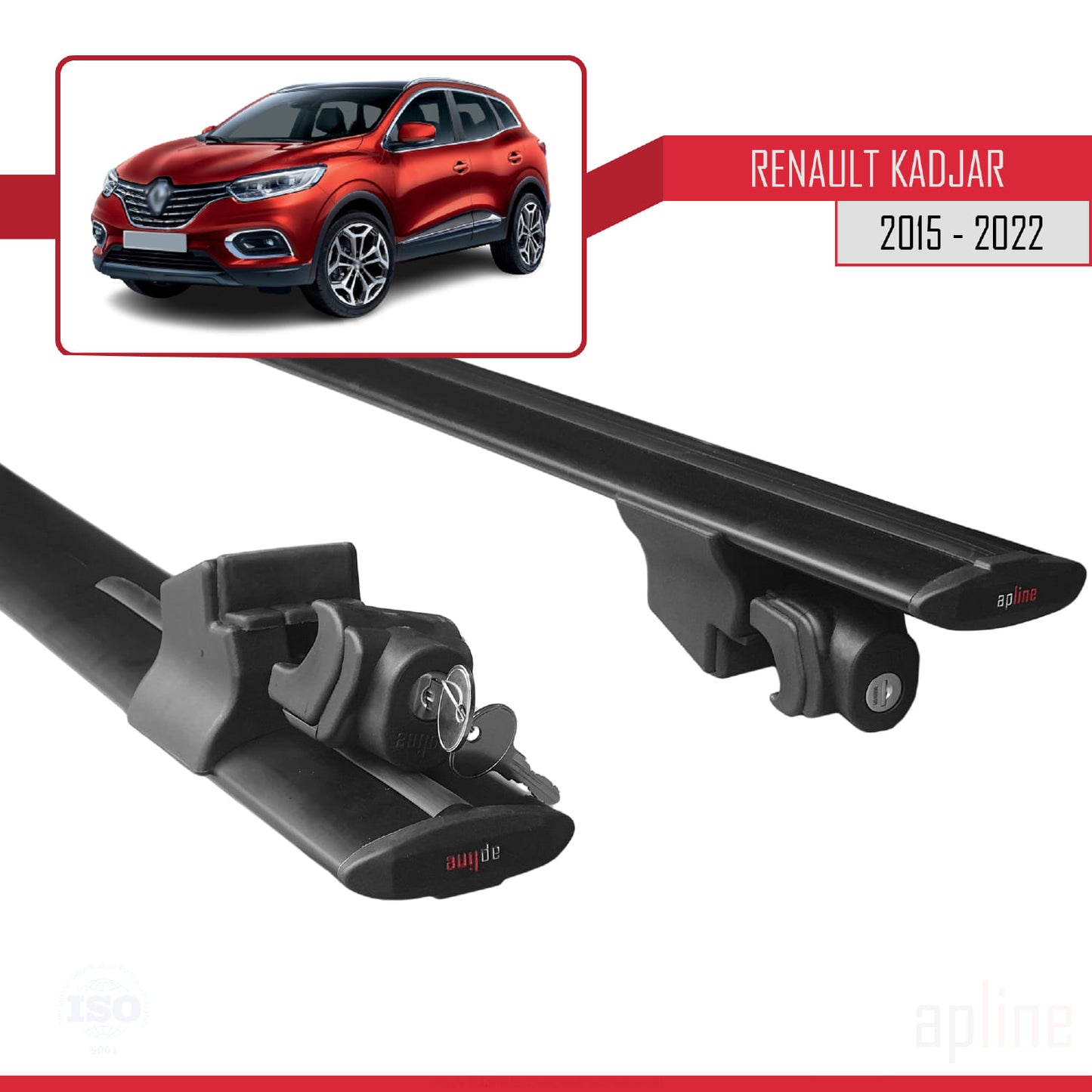Compatible avec Renault Kadjar 2015-2022 HOOK Model Barres de Toit Railing Porte-Bagages de Voiture Noir Aluminium 2 Barres