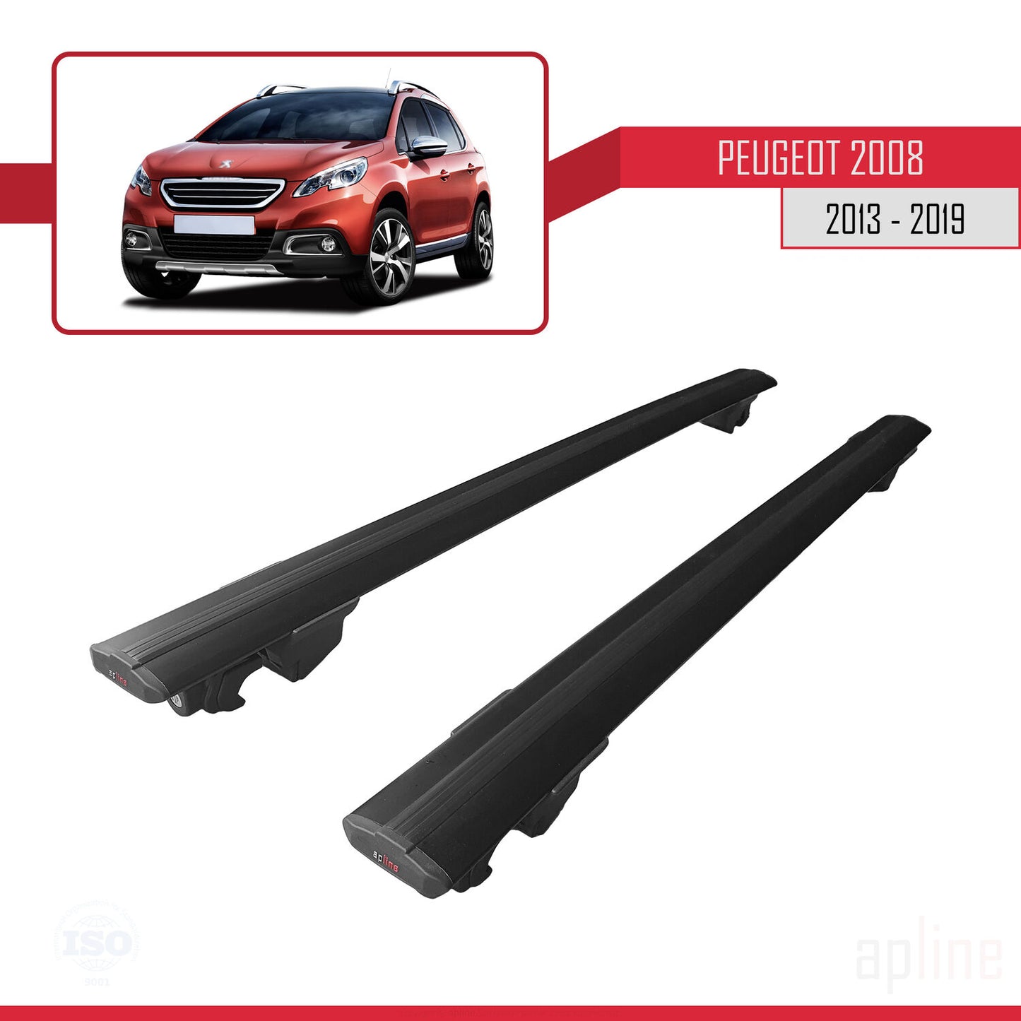 Compatible avec Peugeot 2008 (A94) 2013-2019 HOOK Model Barres de Toit Railing Porte-Bagages de Voiture Noir Aluminium 2 Barres
