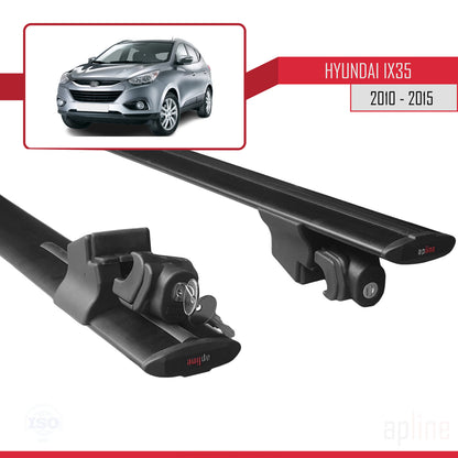 Compatible with Hyundai ix35 2 (LM) 2010-2015 HOOK Model Car Roof Rack Cross Bar Black Aluminium 2 Bars