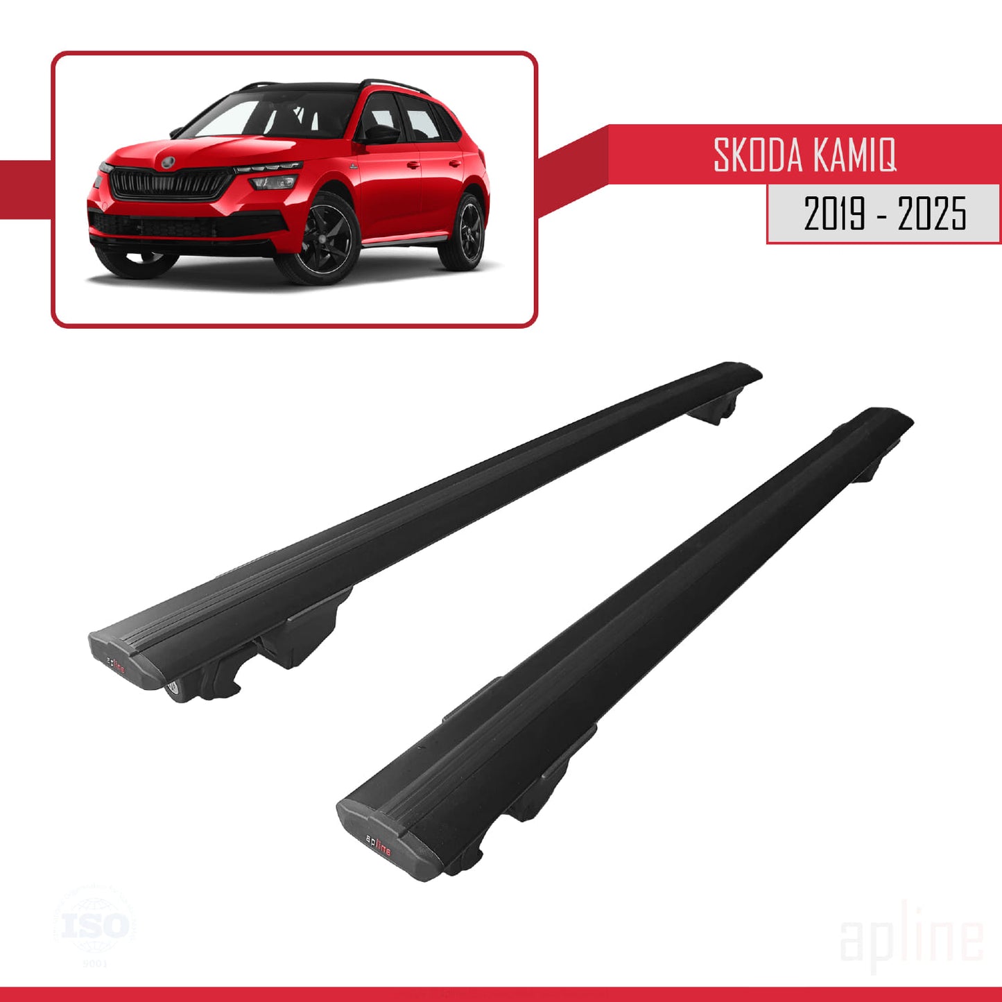 Compatible avec Skoda Kamiq 2019-2025 HOOK Model Barres de Toit Railing Porte-Bagages de Voiture Noir Aluminium 2 Barres