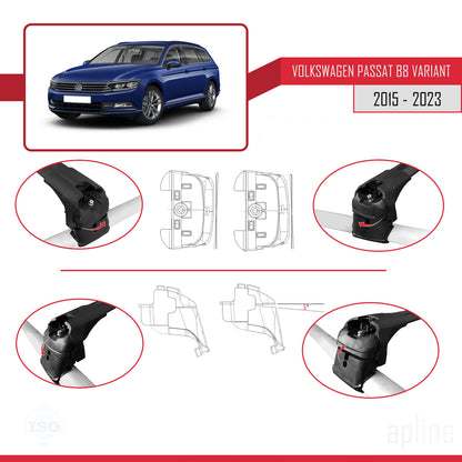 Compatible avec Volkswagen Passat B8 (3G) Variant 2015-2023 ACE-2 Barres de Toit Railing Porte-Bagages de Voiture Noir Aluminium 2 Barres