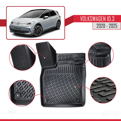 Compatible avec Volkswagen ID.3 (Elektrik) 2020-2025 4D Tapis de Voiture Noir