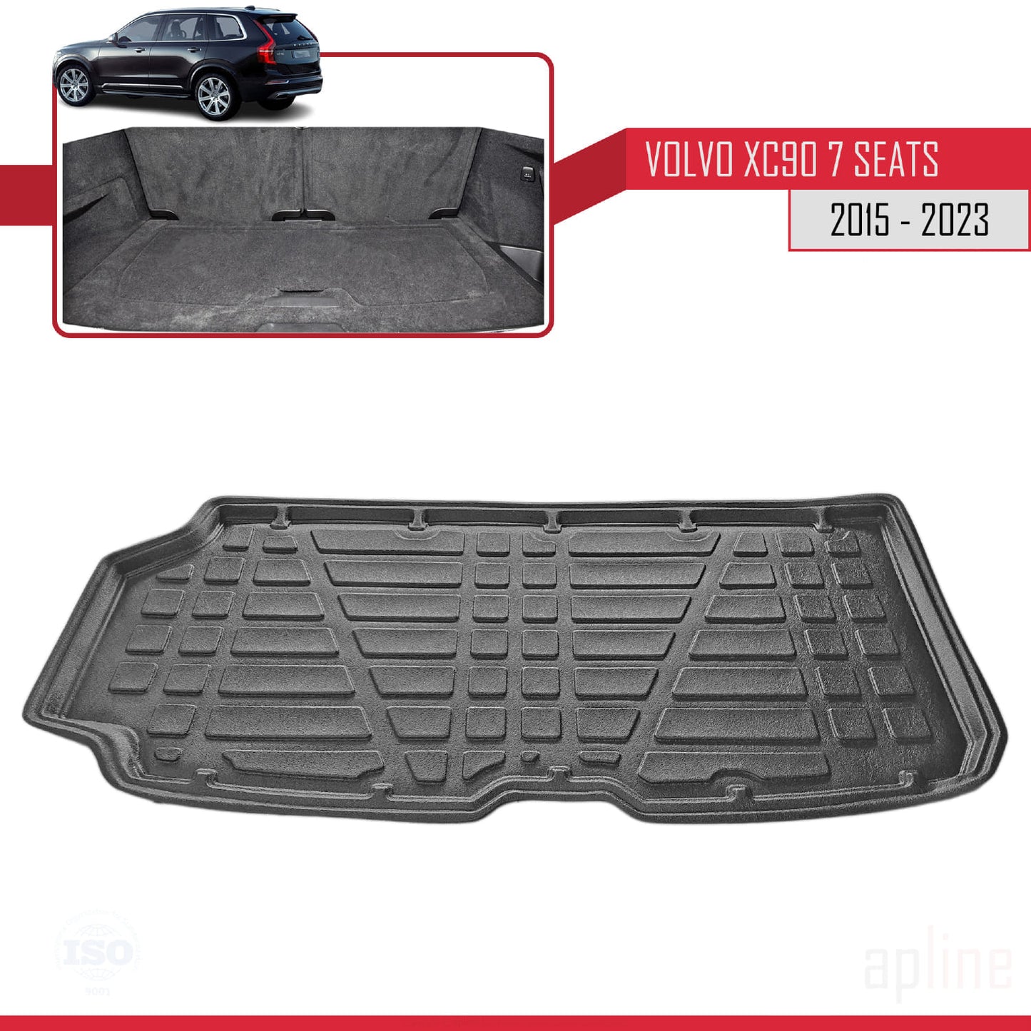 Compatible avec Volvo XC90 II (7 Koltuk) 2015-2023 Flexible Tapis de Coffre Plancher de Chargement Noir