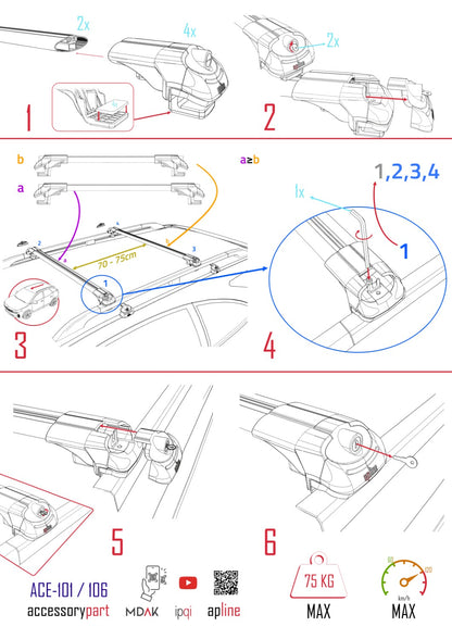 Compatible avec Ford Transit / Tourneo Courier 2024-2025 ACE-1 Barres de Toit Railing Porte-Bagages de Voiture Noir Aluminium 2 Barres