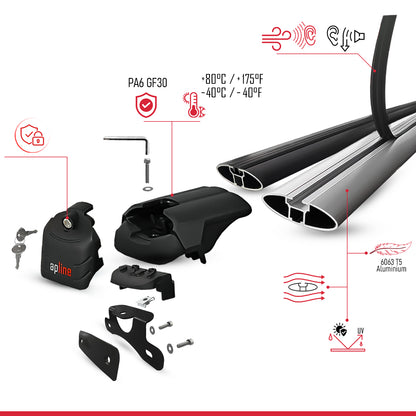 Compatible with Honda CR-V 5 2017-2022 ACE-2 Car Roof Rack Cross Bar Grey Aluminium 2 Bars