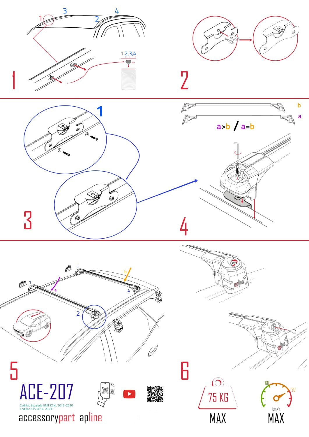 Compatible with GMC Yukon 2015-2020 ACE-2 Car Roof Rack Cross Bar Black Aluminium 2 Bars