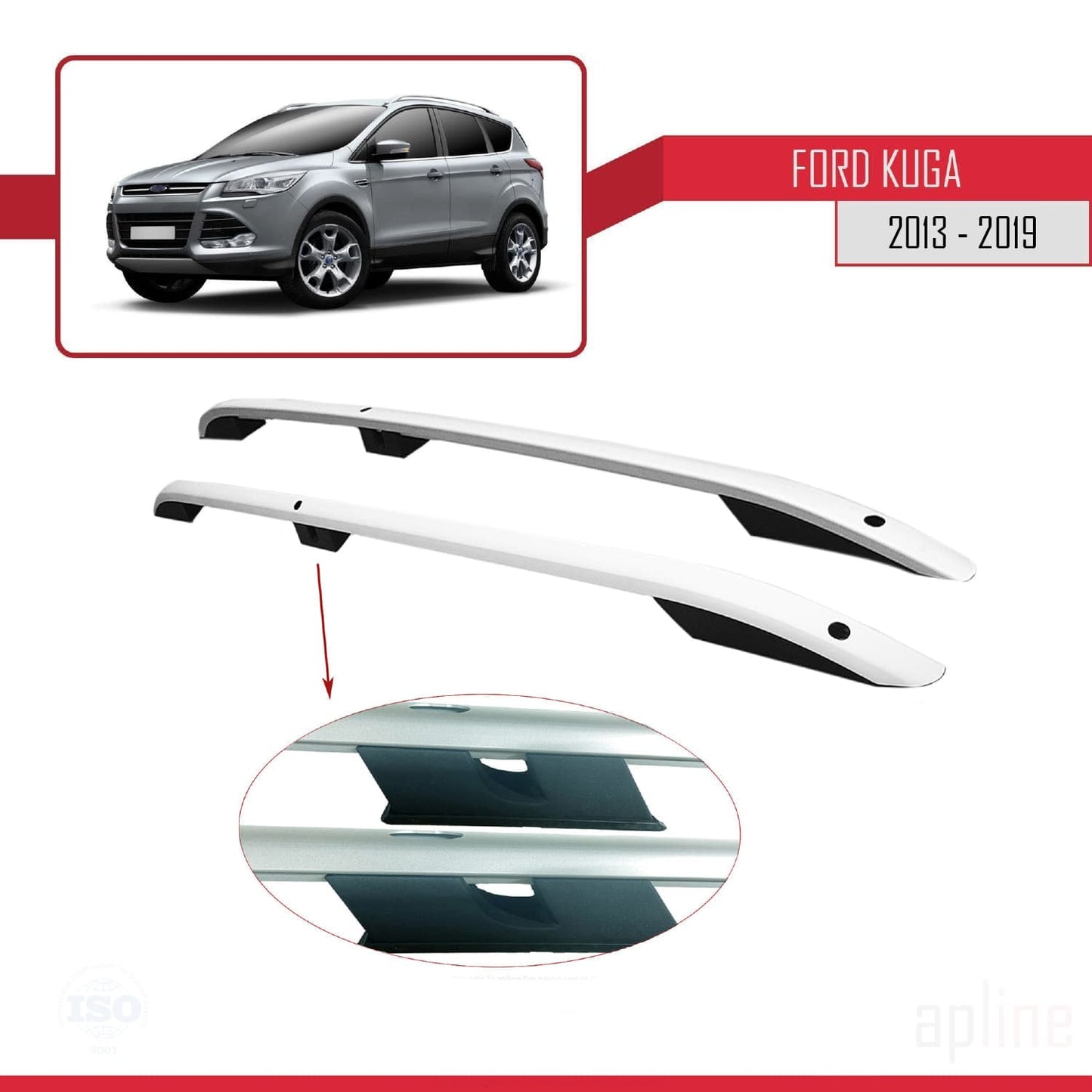 Compatible avec Ford Kuga 2 (C520) 2013-2019 (Empattement Court L1/H1) Rails de Toit Porte-bagages sur le Toit Gris
