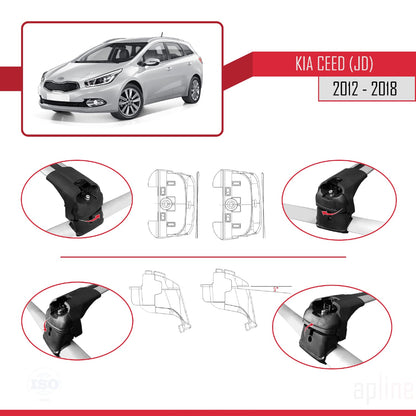 Compatible with Kia Ceed 2 (JD) SW 2013-2018 ACE-2 Car Roof Rack Cross Bar Grey Aluminium 2 Bars