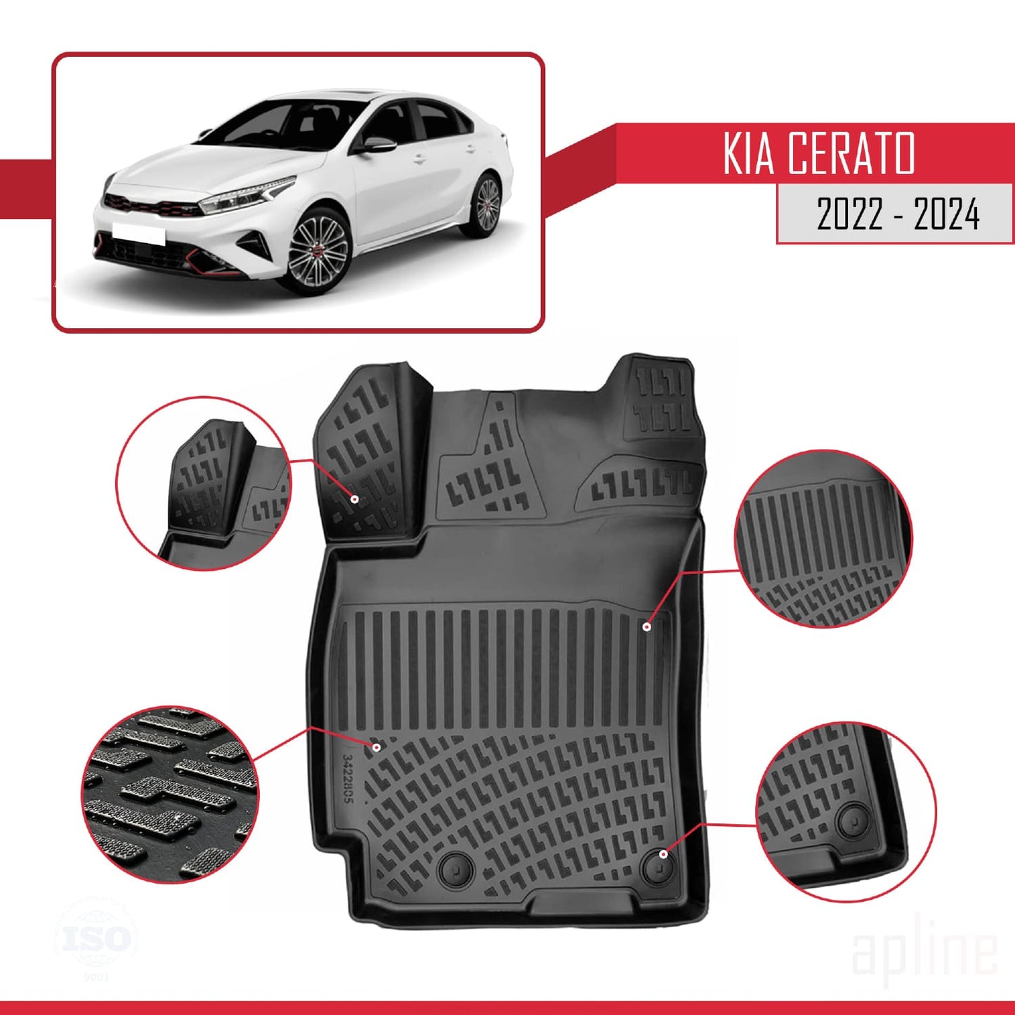 Compatible with Kia Cerato 2022-2024 4D Car mats Black