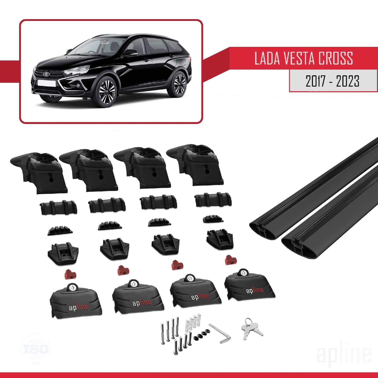 Compatible avec Lada Vesta/Cross Break 2017-2023 ACE-2 Barres de Toit Railing Porte-Bagages de Voiture Noir Aluminium 2 Barres