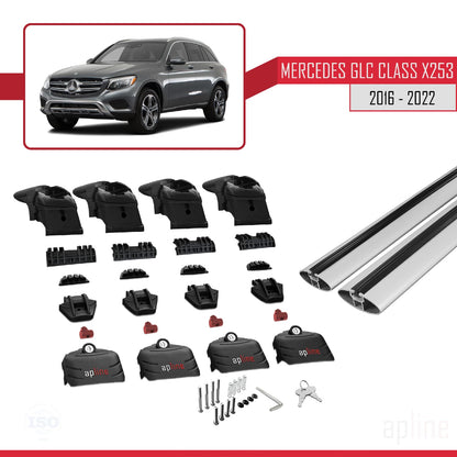 Compatible avec Mercedes Classe GLC (X253) 2016-2022 (pas de toit ouvrant) ACE-2 Barres de Toit Railing Porte-Bagages de Voiture Gris Aluminium 2 Barres