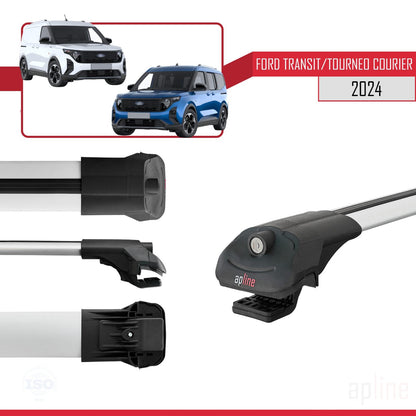 Compatible with Ford Transit / Tourneo Courier 2024-2025 ACE-1 Car Roof Rack Cross Bar Grey Aluminium 2 Bars