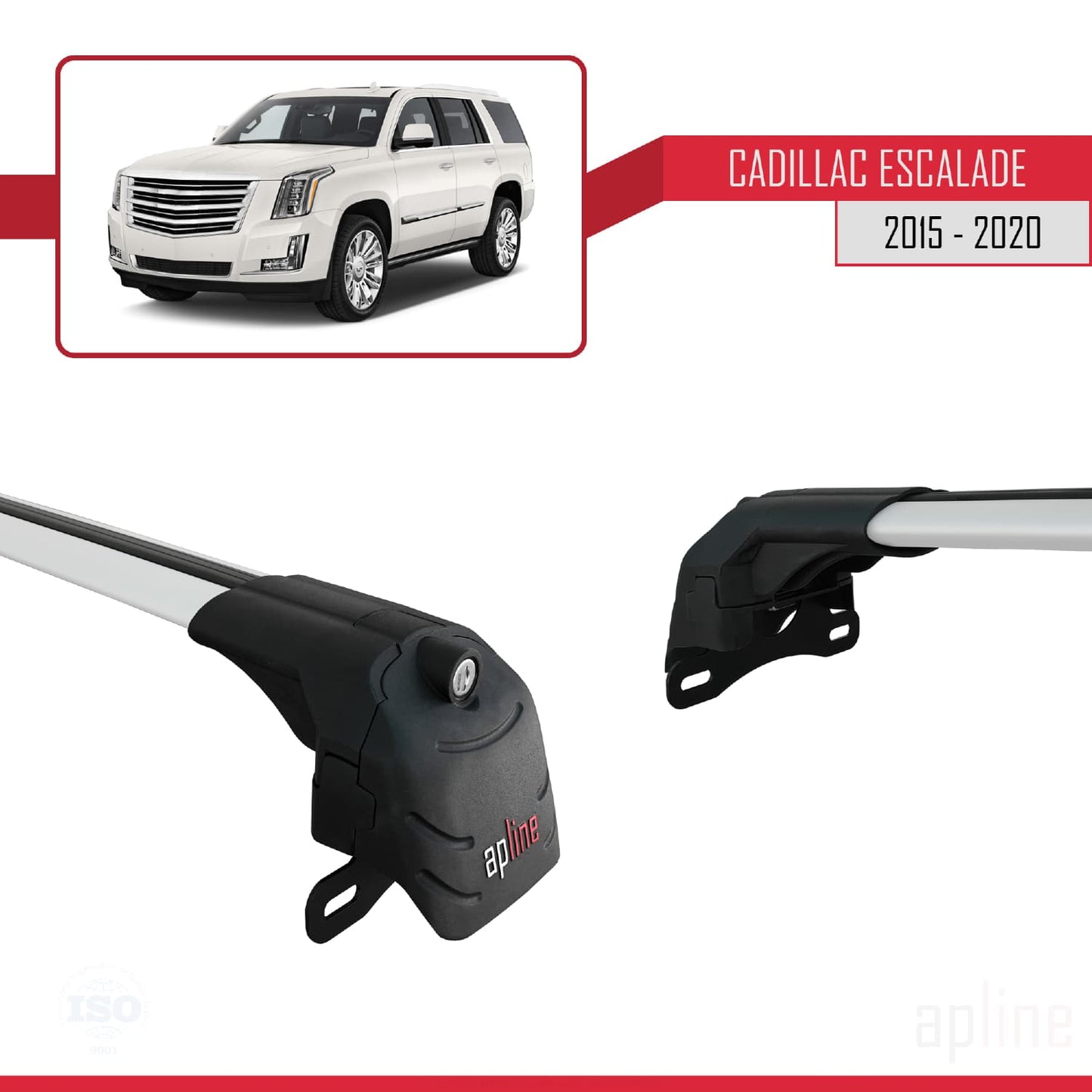 Compatible avec Cadillac Escalade 2015-2020 ACE-2 Barres de Toit Railing Porte-Bagages de Voiture Gris Aluminium 2 Barres