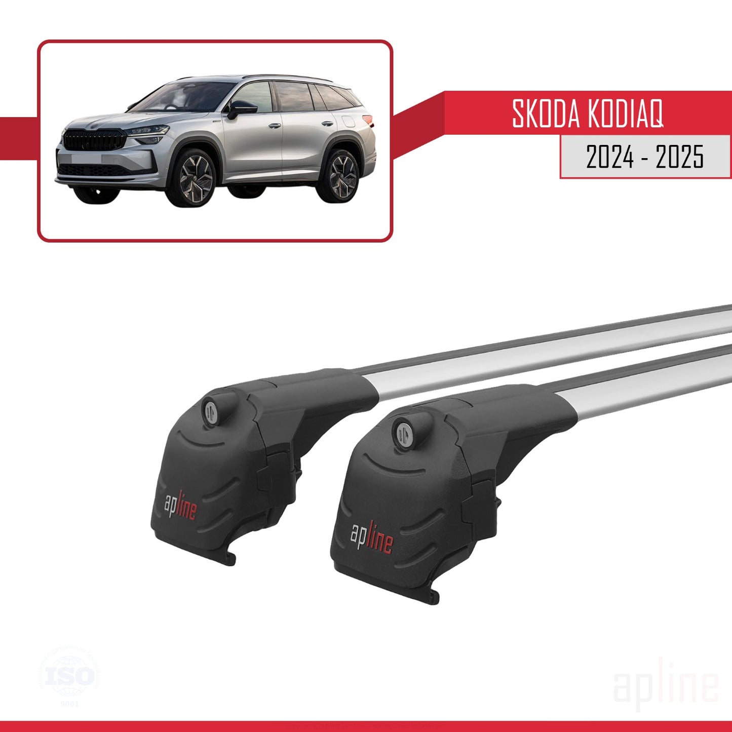 Compatible avec Skoda Kodiaq 2024-2025 ACE-2 Barres de Toit Railing Porte-Bagages de Voiture Gris Aluminium 2 Barres
