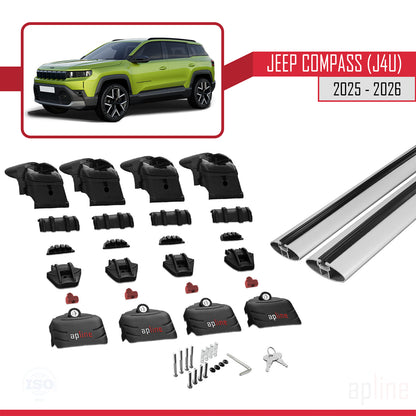 Compatible avec Jeep Compass J4U 2025-2026 ACE-2 Barres de Toit Railing Porte-Bagages de Voiture Gris Aluminium 2 Barres