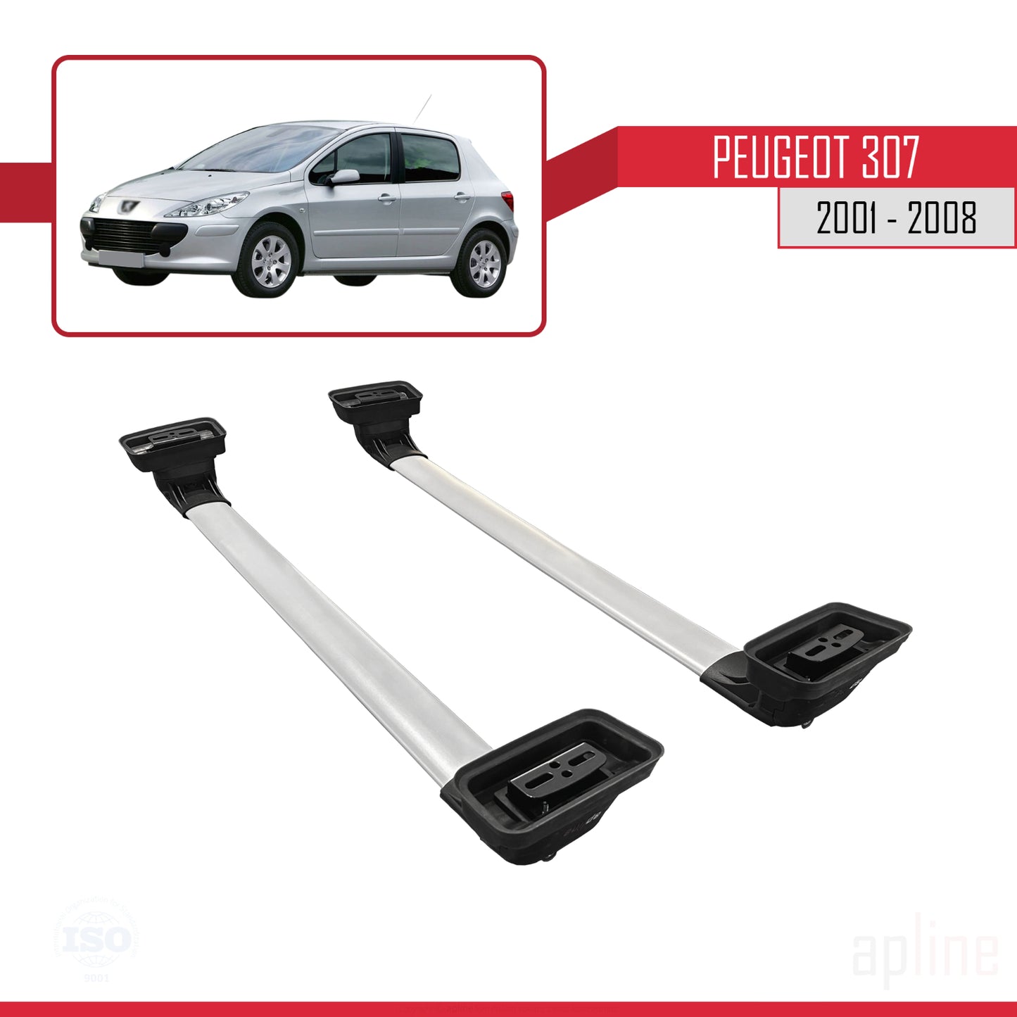 Compatible avec Peugeot 307 2001-2008 ACE-3 Barres de Toit Railing Porte-Bagages de Voiture Gris Aluminium 2 Barres