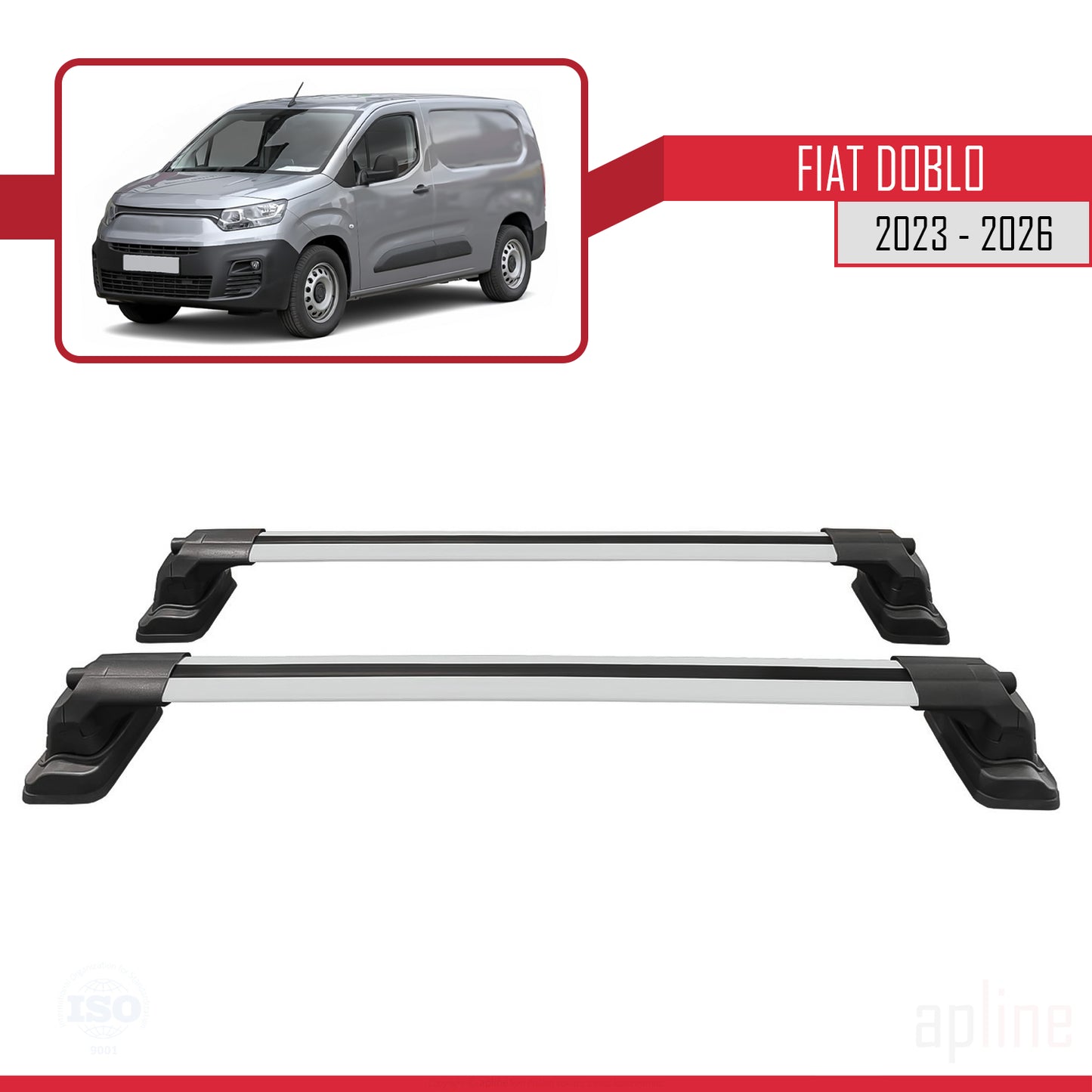 Compatible avec Fiat Doblo 2023-2026 ACE-3 Barres de Toit Railing Porte-Bagages de Voiture Gris Aluminium 2 Barres