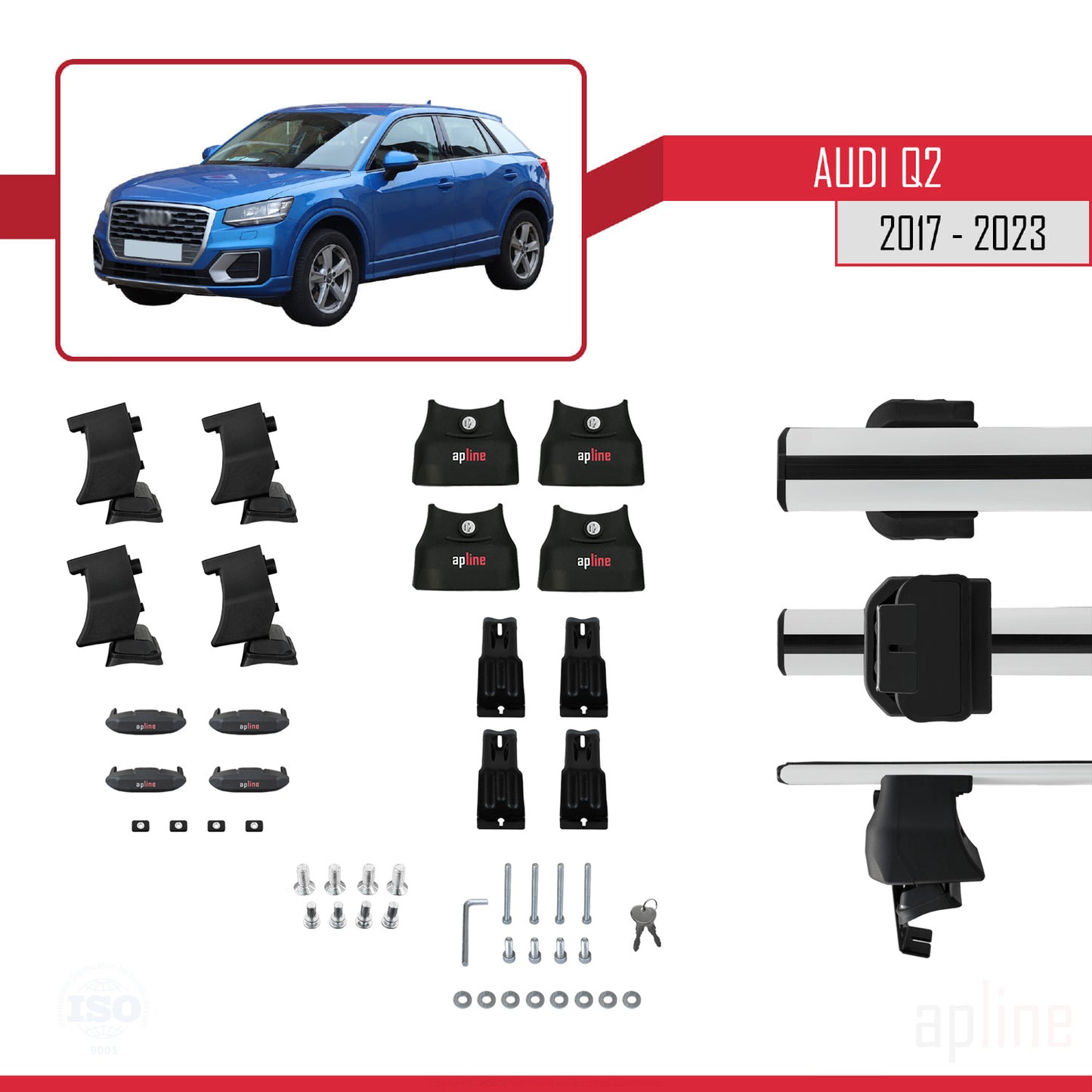 Compatible with Q2 (GA) 2017-2025 ACE-4 Car Roof Rack Cross Bar Grey Aluminium 2 Bars
