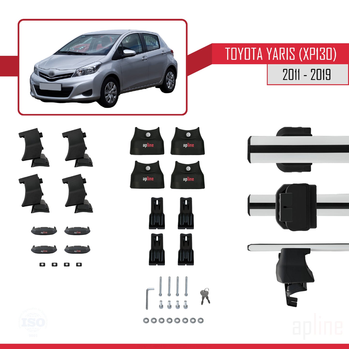 Compatible avec Toyota Yaris 3 (XP130) 2011-2019 ACE-4 Barres de Toit Railing Porte-Bagages de Voiture Gris Aluminium 2 Barres