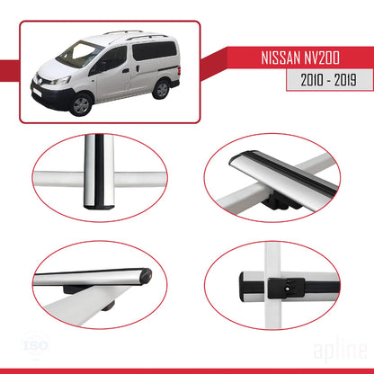 Compatible avec Nissan NV200 (M20) 2010-2019 Gri BASIC Model Barres de Toit Railing Porte-Bagages de Voiture Gris Aluminium 3 Barres