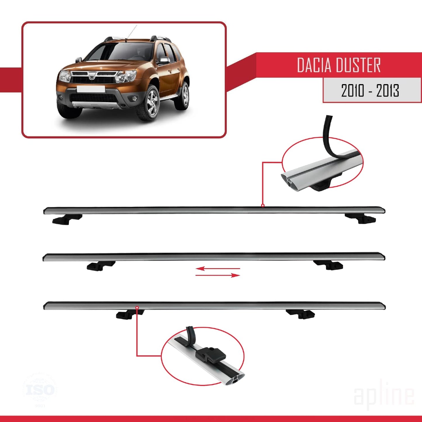 Compatible avec Dacia Duster (HS) Pre-Facelift 2010-2013 BASIC Model Barres de Toit Railing Porte-Bagages de Voiture Gris Aluminium 3 Barres