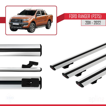 Compatible avec Ford Ranger (P375) 2011-2022 BASIC Model Barres de Toit Railing Porte-Bagages de Voiture Gris Aluminium 3 Barres