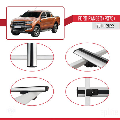 Compatible avec Ford Ranger (P375) 2011-2022 BASIC Model Barres de Toit Railing Porte-Bagages de Voiture Gris Aluminium 3 Barres