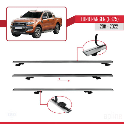 Compatible avec Ford Ranger (P375) 2011-2022 BASIC Model Barres de Toit Railing Porte-Bagages de Voiture Gris Aluminium 3 Barres