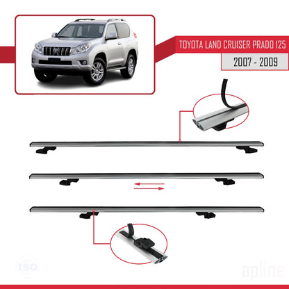 Compatible avec Toyota Land Cruiser Prado (J125) 2007-2009 BASIC Model Barres de Toit Railing Porte-Bagages de Voiture Gris Aluminium 3 Barres