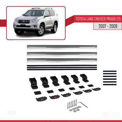 Compatible avec Toyota Land Cruiser Prado (J125) 2007-2009 BASIC Model Barres de Toit Railing Porte-Bagages de Voiture Gris Aluminium 3 Barres