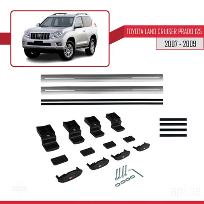 Compatible avec Toyota Land Cruiser Prado (J125) 2007-2009 BASIC Model Barres de Toit Railing Porte-Bagages de Voiture Gris Aluminium 2 Barres