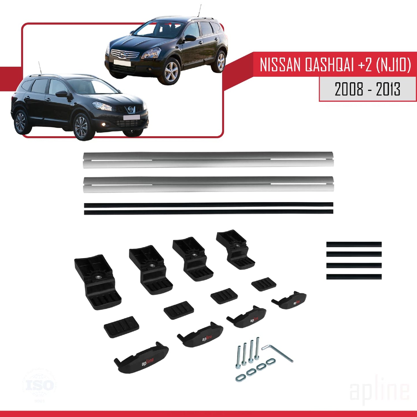 Compatible avec Nissan Qashqai +2 (NJ10) 2008-2013 BASIC Model Barres de Toit Railing Porte-Bagages de Voiture Gris Aluminium 2 Barres