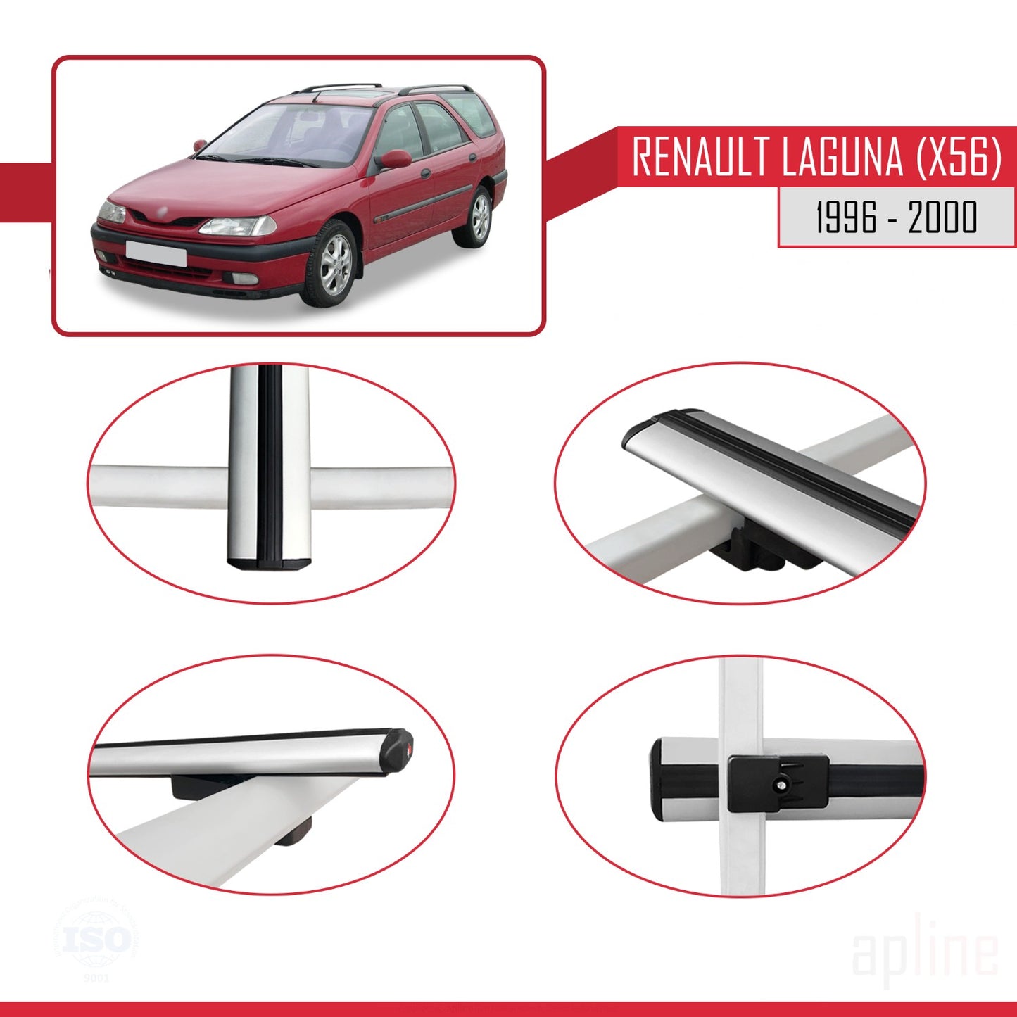 Compatible avec Renault Laguna (X56) 1996-200 BASIC Model Barres de Toit Railing Porte-Bagages de Voiture Gris Aluminium 3 Barres